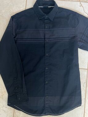 Burnside Mens Small Black Striped Long Sleeve Casual Button Down Collared Shirt